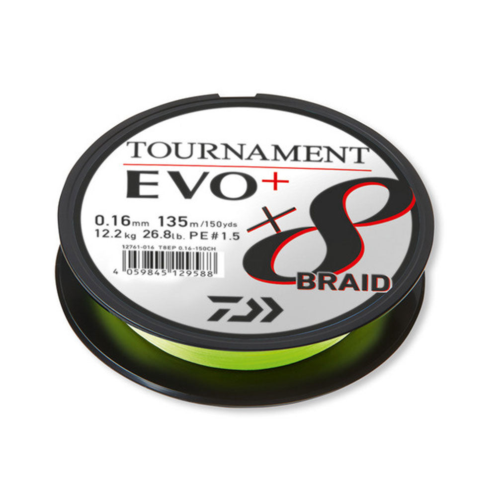 Daiwa Tournament x8 Evo+ (Chartreuse) / 135 m bij snoekenbaars.nl