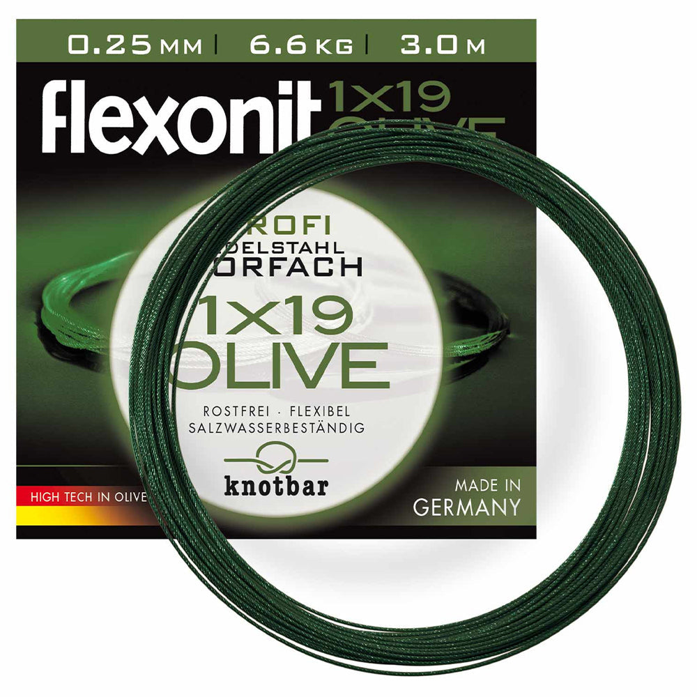 flexonit 1x19 Stalen onderlijn per meter (Olive) / 3 m bij snoekenbaars.nl