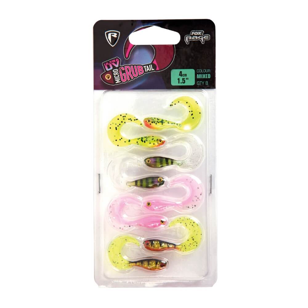 Fox Rage Micro Grub Tail UV Mixed Colour Pack / 4 cm bij snoekenbaars.nl